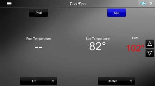 ELAN touch screen pool and spa control interface