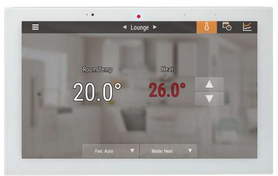 ELAN automation air conditioning integration touchscreen showing current temperature in a room