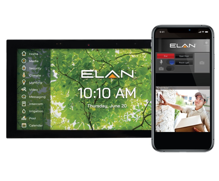 ELAN intercom system views from a touchscreen and a phone